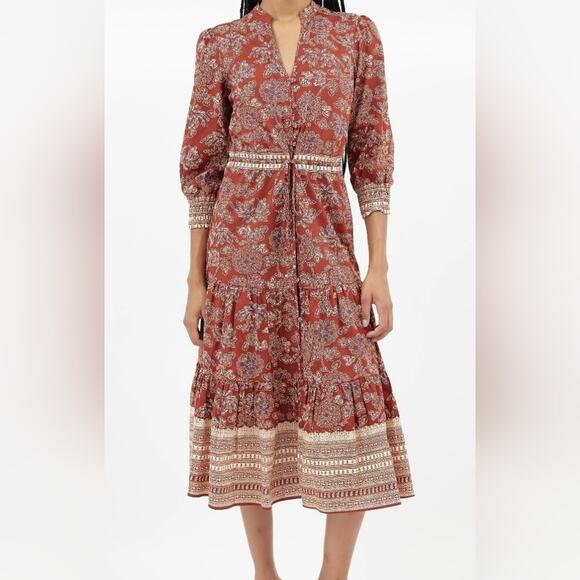 👗Veronica Beard Rust Multi Swedie Midi Dress Size 6 – New Without Tags❤️ - Picture 1 of 14